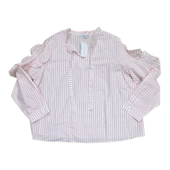 Harshman Pink Striped Indre Cold Shoulder Cutout Blouse 3X - Picture 2 of 6